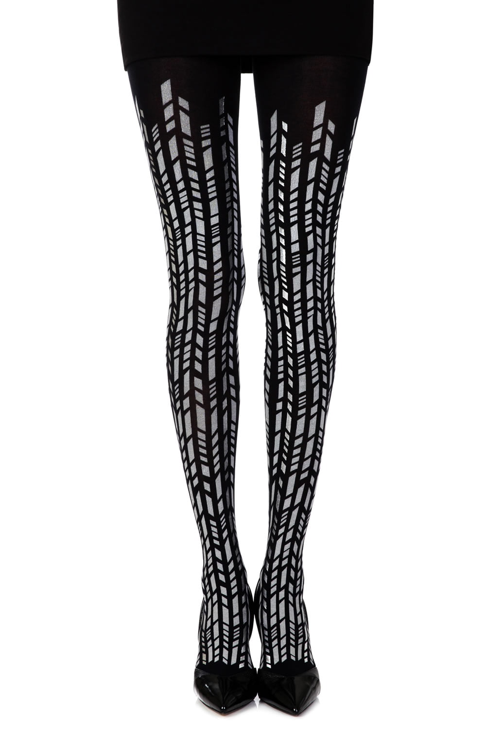 Zohara "Cross It" Black/Silver Print Tights