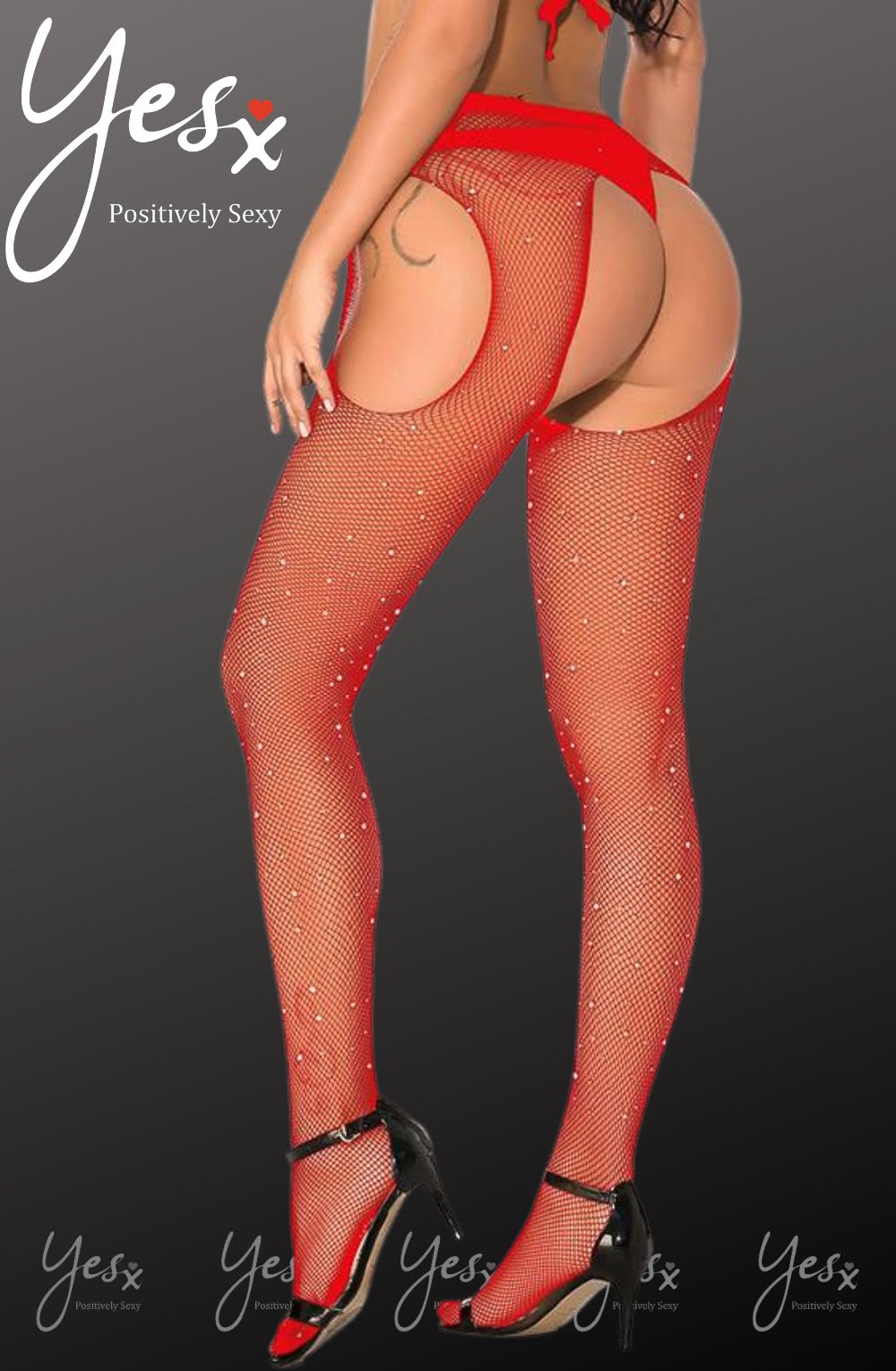 YesX YX852 Sparkly Fishnet Red