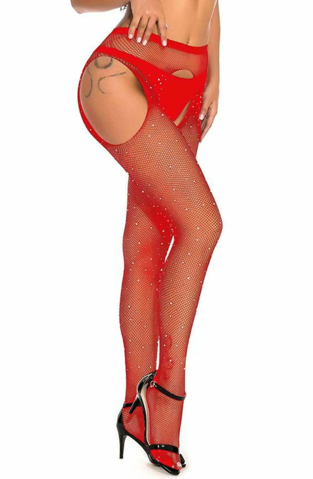 YesX YX852 Sparkly Fishnet Red