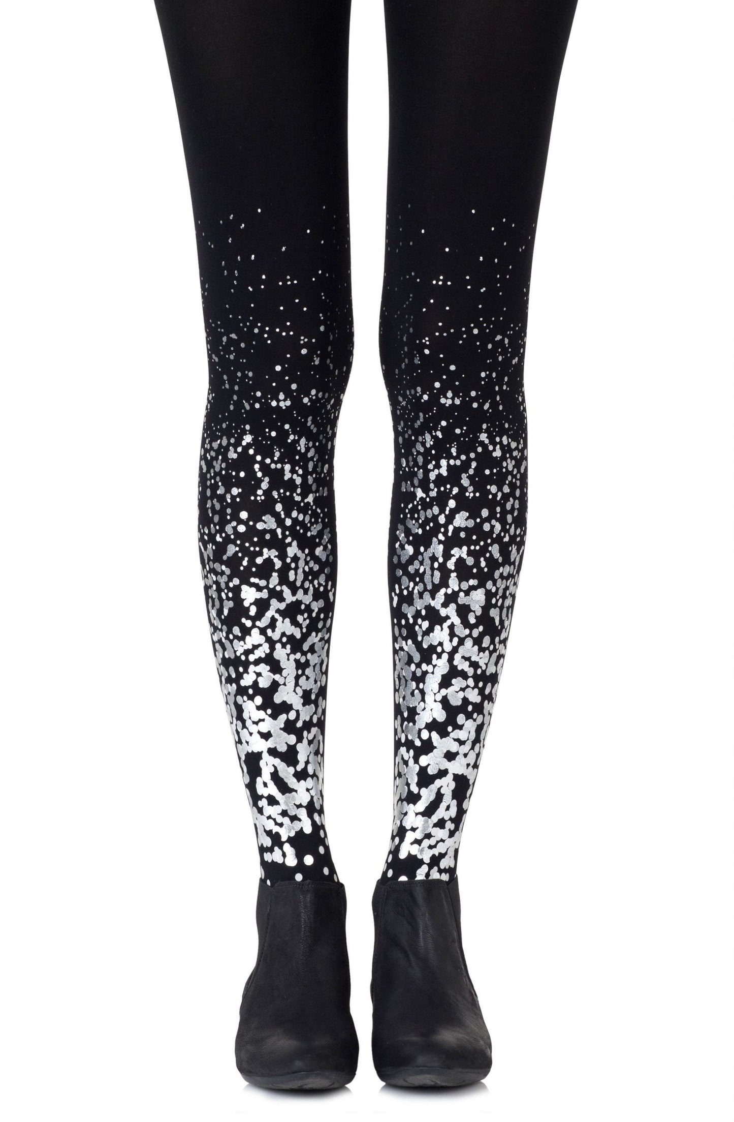 Zohara "Paint It Black" Grey Silver Print Tights